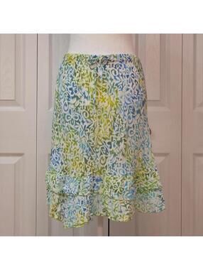Y2K Blue Green Tropical Floral Midi Skirt Blueginger Sz XXS-M Summer Boho Beach